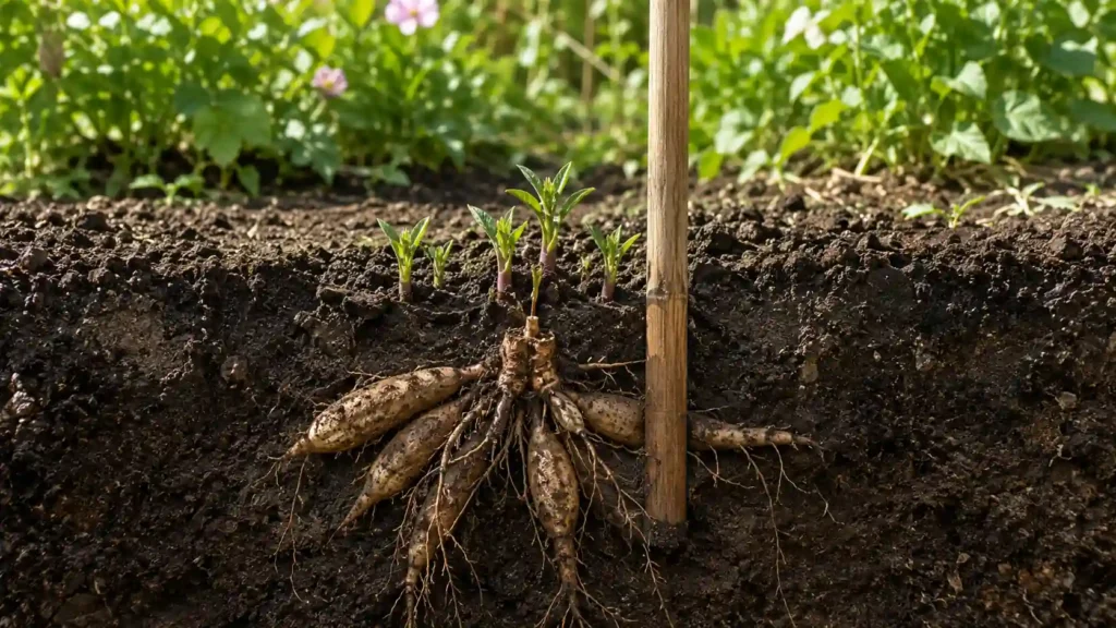 Green Shoots and Exposed Tuber Roots