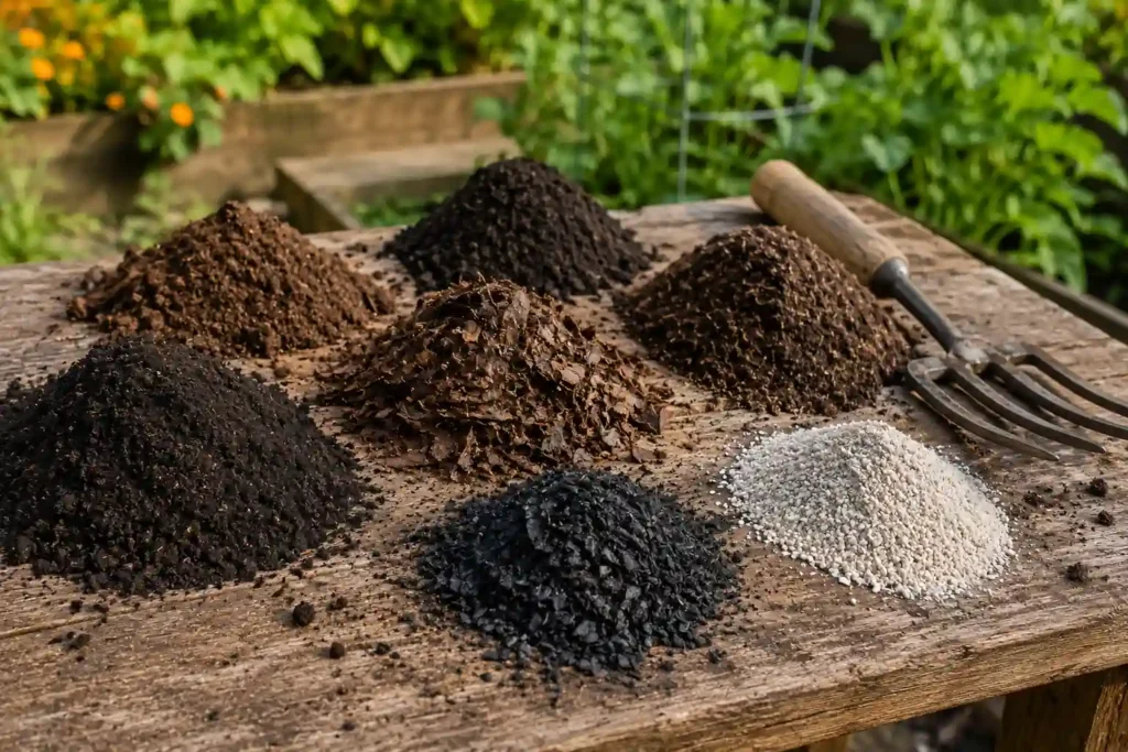 Organic soil amendments used to improve heavy clay soil.